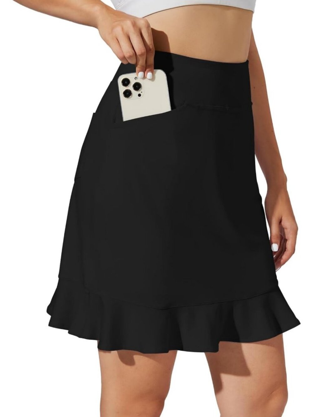 High-Waisted 20" Women's Skorts with Pockets | Ruffled Hem Tennis & Golf Skirt